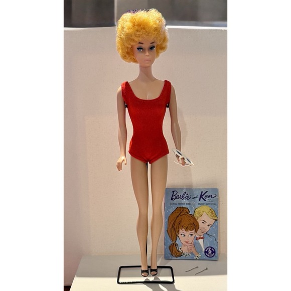 Vintage 1962–1963 Barbie #850 Bubblecut Doll Mattel Japan Red Swimsuit